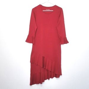Soft Surroundings Lucia Flounce Red Dress Size XS Ruffle Tiered Asymmetrical Hem